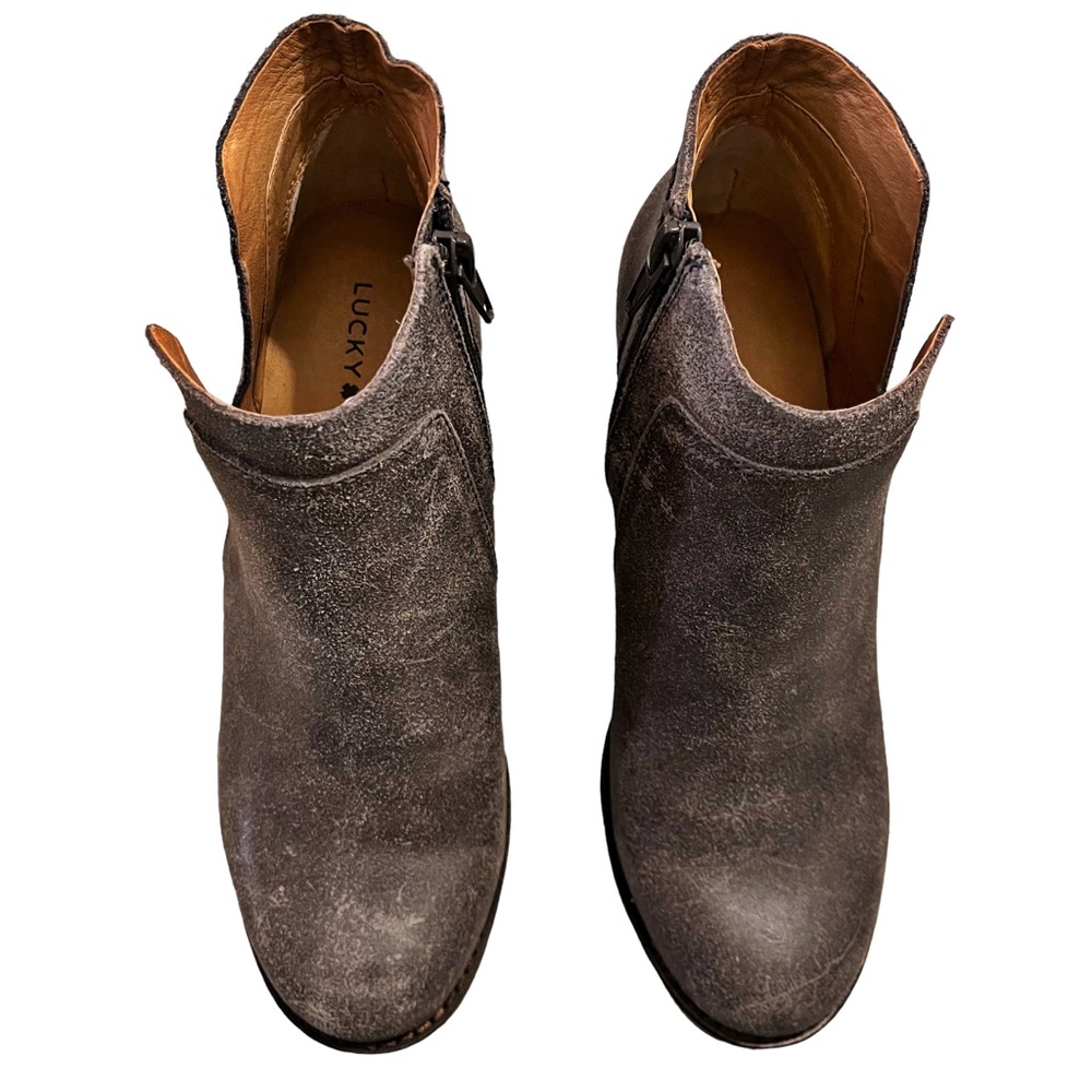 Women's Lucky Brand YABBA Ankle Boot STORM POWELL Wedge Stacked Leather Size 6.5 - Picture 7 of 12